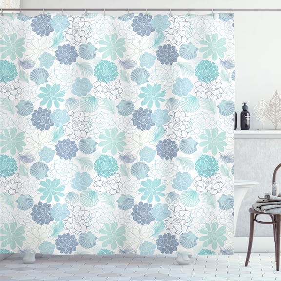 Ambesonne Botanical Shower Curtain, Feather Shell Mollusk, 69"Wx70"L, White Seafoam Ceil Blue