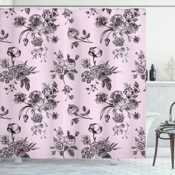 Ambesonne Botanical Shower Curtain, Floral Victorian Print, 69"Wx70"L, Grey Pink