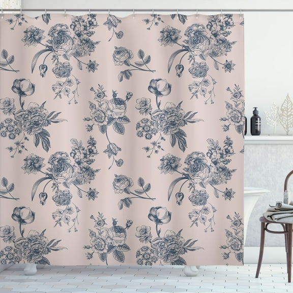 Ambesonne Botanical Shower Curtain, Floral Victorian Print, 69"Wx75"L, Slate Blue