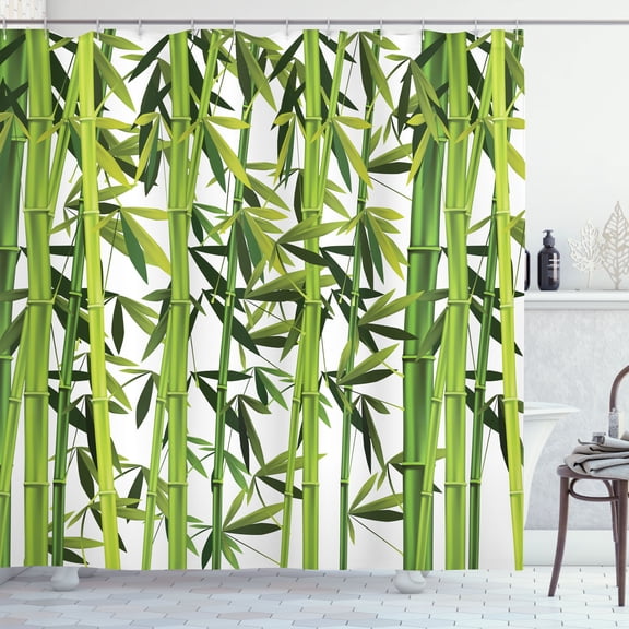 Ambesonne Botanical Shower Curtain, Green Plants Illustration, 69"Wx70"L, White and Green