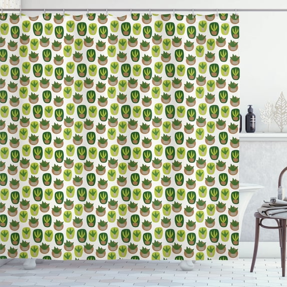 Ambesonne Botanical Shower Curtain, Leaf in Dots Pattern Pot, 69"Wx70"L, Apple Green Dark Khaki