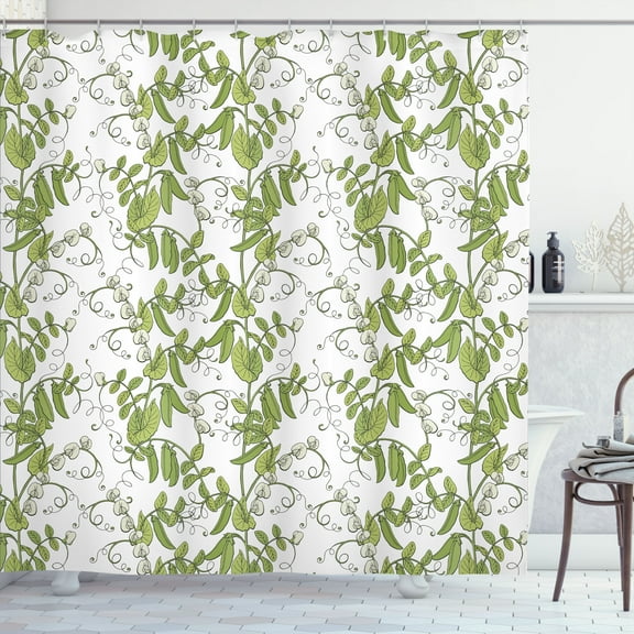 Ambesonne Botanical Shower Curtain, Pea Plant Leaves Drawing, 69"Wx84"L, Pale Olive Green and White