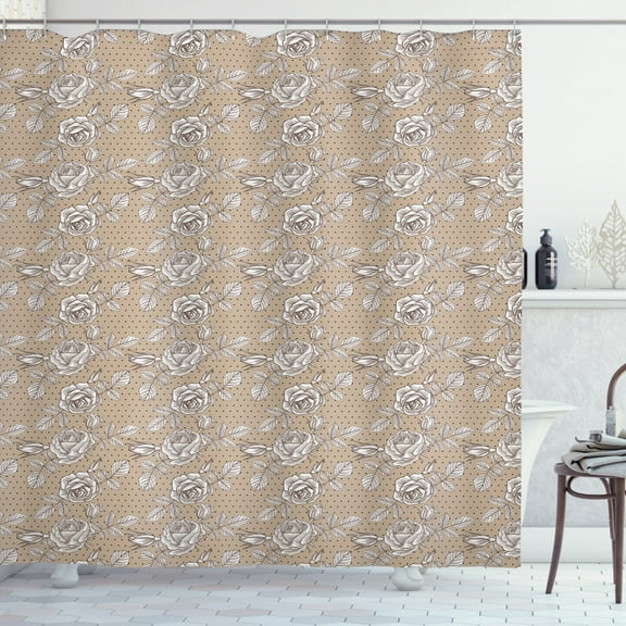 Ambesonne Botanical Shower Curtain, Roses with Polka Dots, 69"Wx84"L, Tan Chestnut Brown