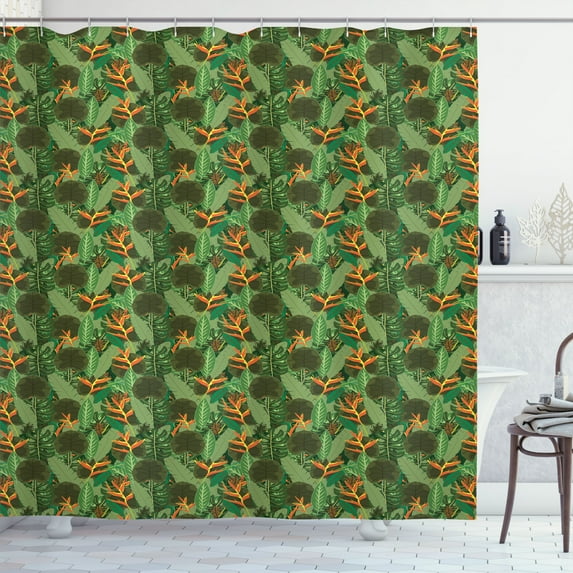 Ambesonne Botanical Shower Curtain, Tropical Leaves Forest, 69"Wx84"L, Evergreen and Olive Green
