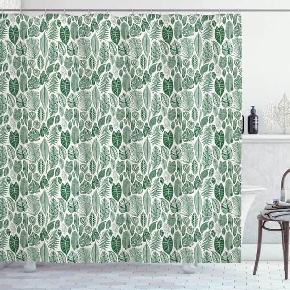 Ambesonne Botanical Shower Curtain, Vintage Exotic Leaves, 69"Wx70"L, Green and Ivory