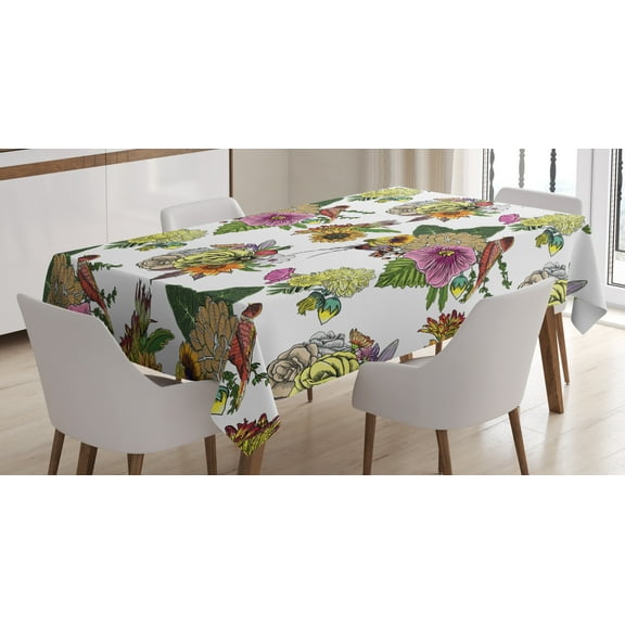 Ambesonne Botanical Tablecloth Rectangular Table Cover, Leaves and Sunflowers, 60"x84", Multicolor