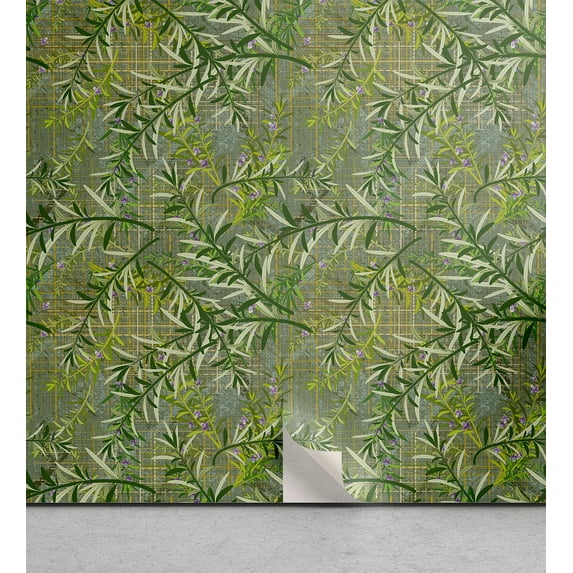 Ambesonne Botanical Theme Peel & Stick Wallpaper for Home, Art Flowers Garden, 13"x100", Lime Green Fern Green