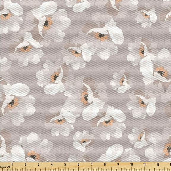 Ambesonne Botanical Themed Fabric by the Yard Upholstery, Aquarelle Boho Art, 1 Yard, Pale Purpleblue Off White