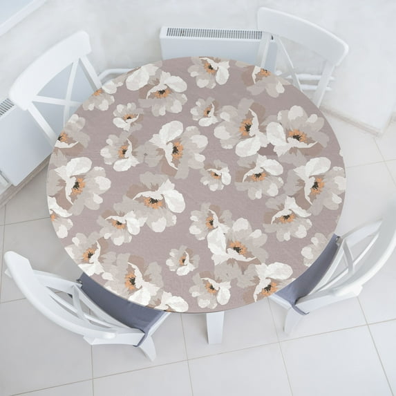 Ambesonne Botanical Themed Fitted Round Tablecloth, Aquarelle Boho Art, 40"- 44" Diameter, Pale Purpleblue Off White