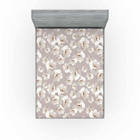 Ambesonne Botanical Themed Fitted Sheet, Aquarelle Boho Art, Queen Size, Pale Purpleblue Off White