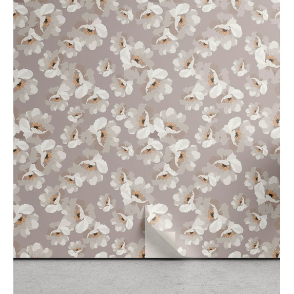 Ambesonne, Botanical Themed Peel & Stick Wallpaper for Home, Aquarelle Boho Art, 13"x100", Pale Purpleblue Off White