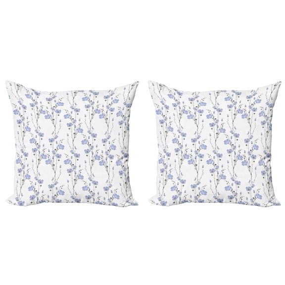 Ambesonne Botanical Throw Pillow Cover 2 Pack, Blossoming Flax Flowers, 16", Dark Sepia Lavender Blue