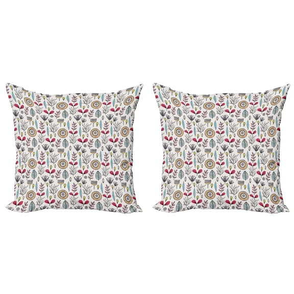 Ambesonne Botanical Throw Pillow Cover 2 Pack, Doodle Abstract Herbs, 16", Multicolor