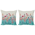 thumbnail image 1 of Ambesonne Botanical Throw Pillow Cover 2 Pack, Doodle Poppy Flowers, 16", Multicolor, 1 of 2