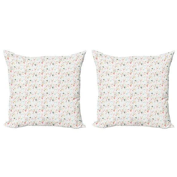 Ambesonne Botanical Throw Pillow Cover 2 Pack, Doodles of Plants Herbs, 18", White Multicolor