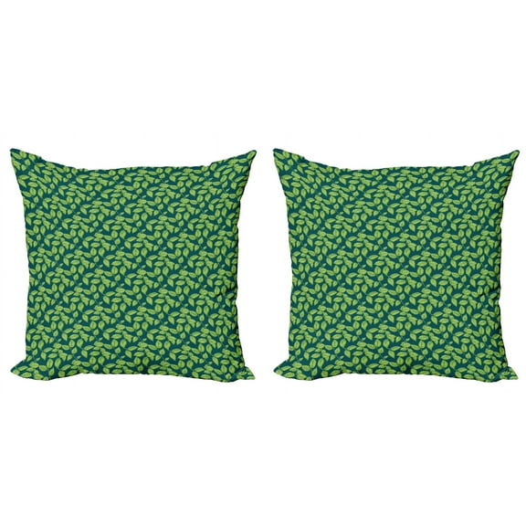Ambesonne Botanical Throw Pillow Cover 2 Pack, Jasmine Bush Leaves Art, 16", Dark Teal and Lime Green