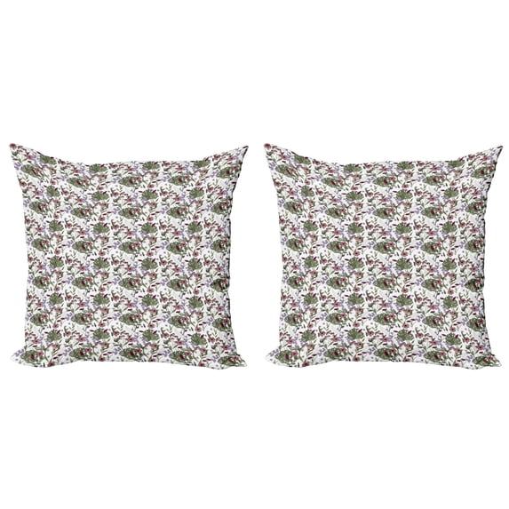 Ambesonne Botanical Throw Pillow Cover 2 Pack, Monstera Leaf and Flowers, 24", Multicolor