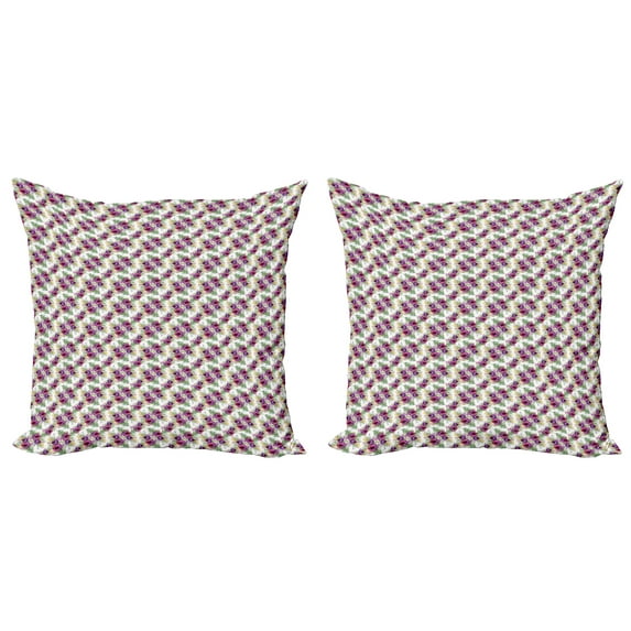 Ambesonne Botanical Throw Pillow Cover 2 Pack, Rows of Purplish Flowers, 18", Multicolor