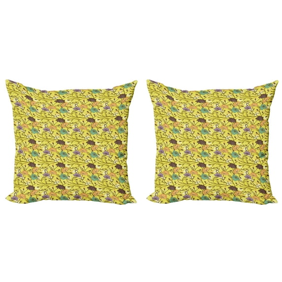 Ambesonne Botanical Throw Pillow Cover 2 Pack, Rural Floral Woodland, 16", Multicolor