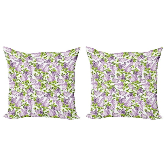 Ambesonne Botanical Throw Pillow Cover 2 Pack, Shabby Spring Revival, 18", Lavender Lime Green