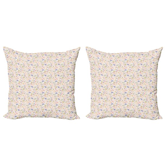 Ambesonne Botanical Throw Pillow Cover 2 Pack, Soft Berry Spring Growth, 16", Eggshell and Multicolor