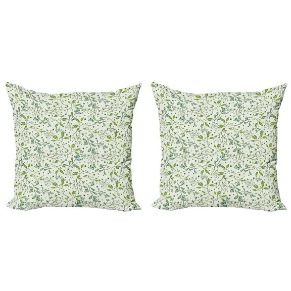 Ambesonne Botanical Throw Pillow Cover 2 Pack, Spring Forest Branches, 16", Pale Green Green