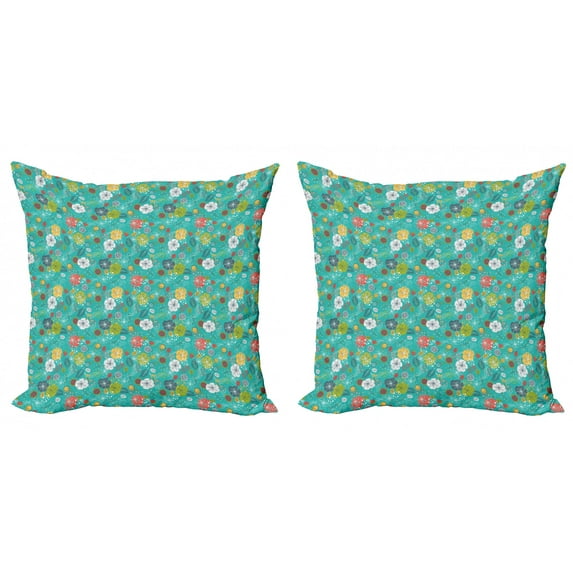 Ambesonne Botanical Throw Pillow Cover 2 Pack, Springtime Floral Design, 20", Multicolor