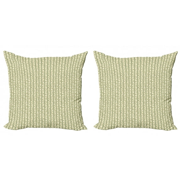 Ambesonne Botanical Throw Pillow Cover 2 Pack, Thorny Branches with Leaf, 24", Cream Pale Sage Green