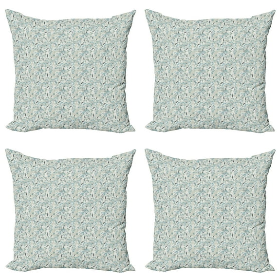 Ambesonne Botanical Throw Pillow Cover 4 Pack, Autumnal Vintage Floral, 18", Slate Blue Sage Green