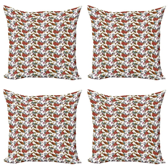 Ambesonne Botanical Throw Pillow Cover 4 Pack, Blossoming Bouquets Birds, 24", Multicolour