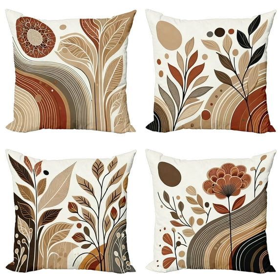 Ambesonne Botanical Throw Pillow Cover 4 Pack, Boho Earthy Terra Cotta, 18", Paprika Tan and Brown