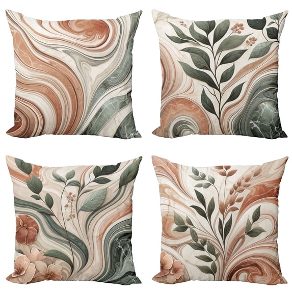 Ambesonne Botanical Throw Pillow Cover 4 Pack, Modern Neutral Branches, 16", Pale Cinnamon Green