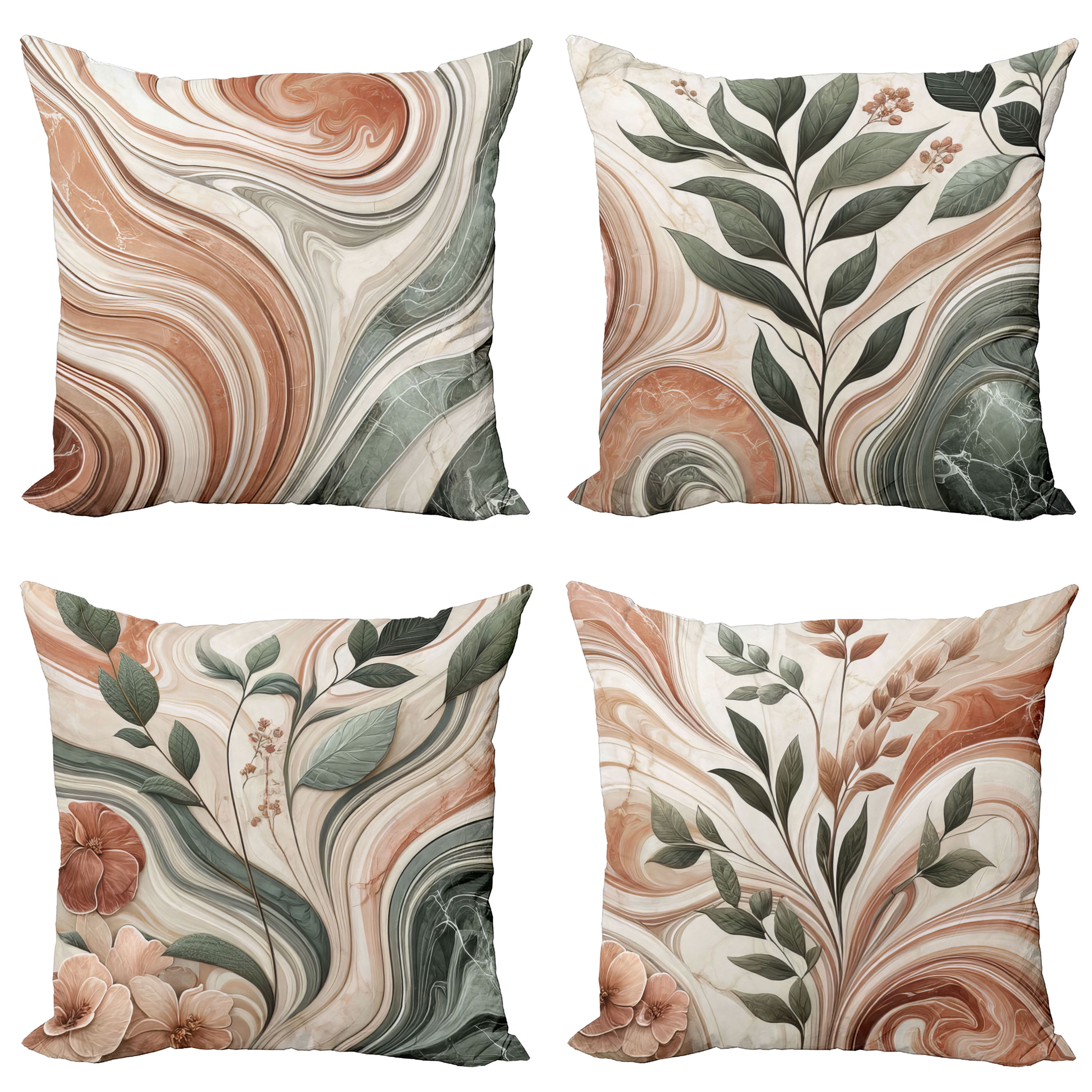 Pale Cinnamon Green Botanical Polyester Throw Pillow Set, 24"
