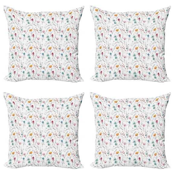 Ambesonne Botanical Throw Pillow Cover 4 Pack, Spring Delicate Flowers, 20", Multicolour