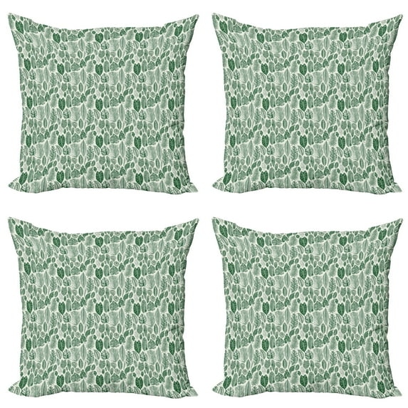 Ambesonne Botanical Throw Pillow Cover 4 Pack, Vintage Exotic Leaves, 16", Green and Ivory