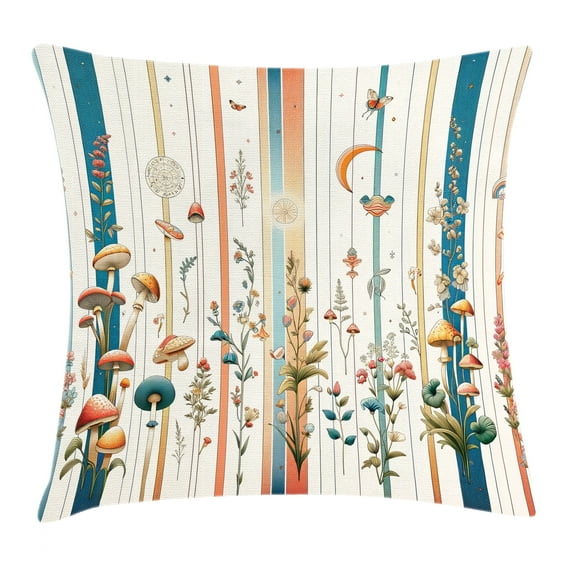 Ambesonne Botanical Throw Pillow Cushion Cover, Woodland Bohemian Stripes, 20" X 20", Petrol Blue Salmon White