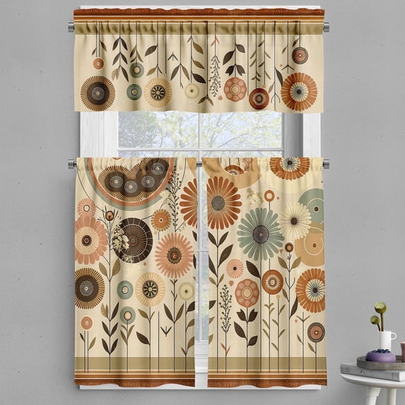Ambesonne Botanical Valance & Curtain 3 Pcs Set, Boho Earthy Colors Garden, 55"x24", Eggshell Rust and Sepia