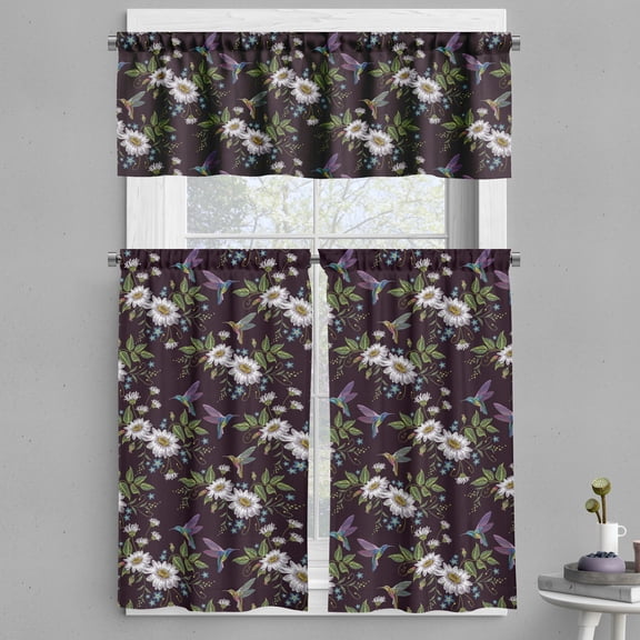 Ambesonne Botanical Valance & Curtain, Birds Twigs Blossoms Art, 55"x24", Dark Maroon Multicolor