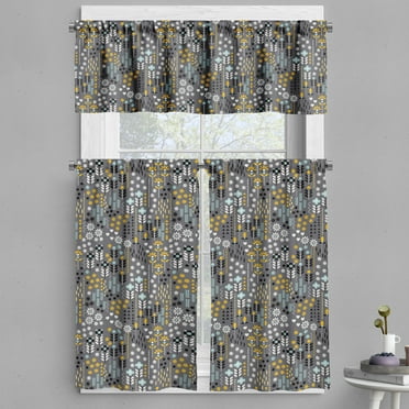 Ambesonne Botanical Valance & Curtain, Blossoming Floral Art, 55"x24", Marigold and Grey