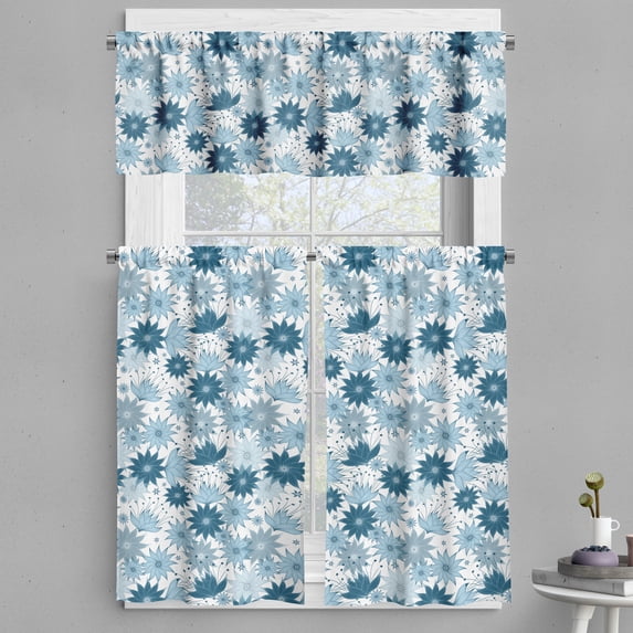 Ambesonne Botanical Valance & Curtain, Blue Blooming Flowers, 55"x45", Night Blue