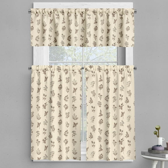 Ambesonne Botanical Valance & Curtain, Pastel Tones Herbs Plants, 55"x45", Beige Brown