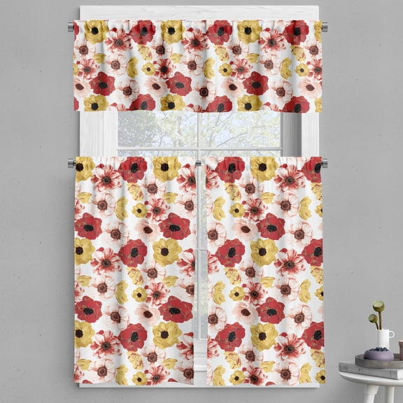 Ambesonne Botanical Valance & Curtain, Spring Boho Aura Floral, 55"x30", Blush Raspberry and White