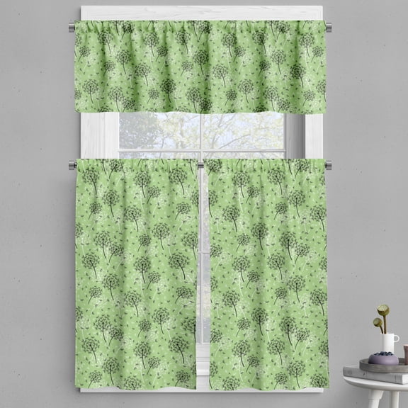 Ambesonne Botanical Valance & Curtain, Taraxacum Dandelion Art, 55"x24", Green and Dark Grey