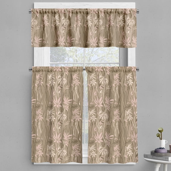 Ambesonne Botanical Valance & Curtain, Tropical Leaf Nude Tones, 55"x24", Camel and Pale Salmon