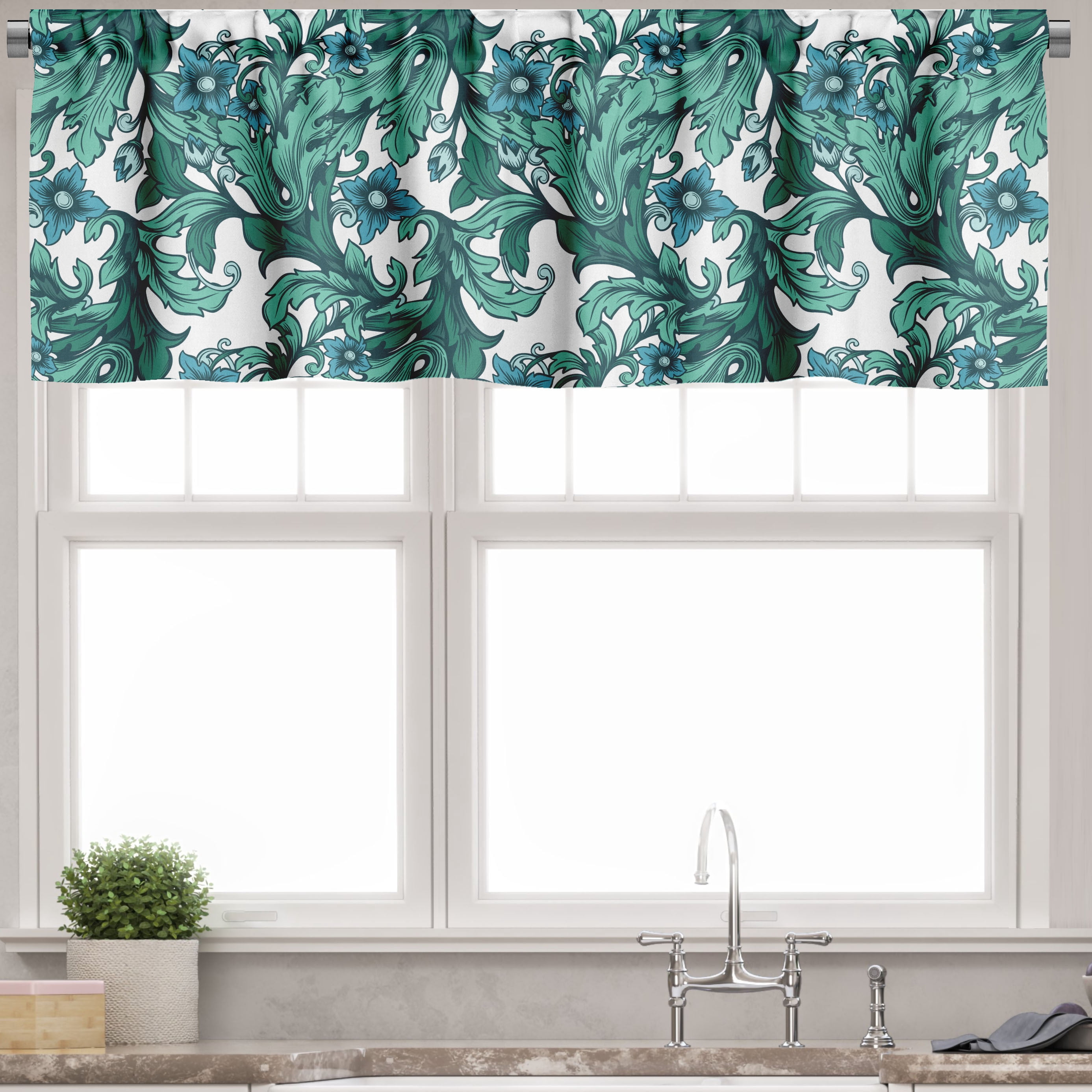 Ambesonne Botanical Valance Pack of 2, Art Deco Style Curvy Art, 54