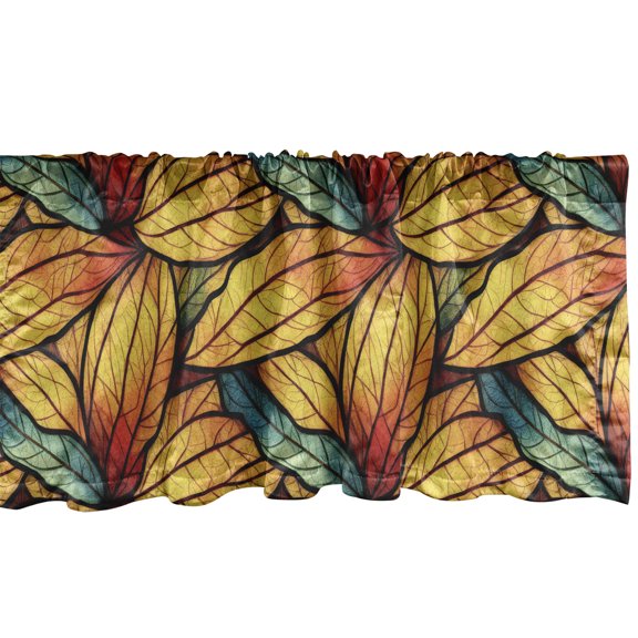 Ambesonne Botanical Valance Pack of 2, Autumn Leaves Repeated, 42"X12", Mustard and Vermilion