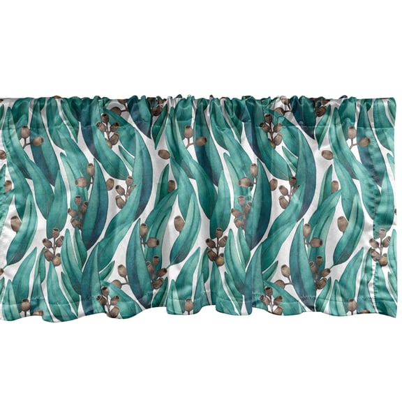 Ambesonne Botanical Valance Pack of 2, Eucalyptus Leaves Buds, 54"X12", Teal Brown White
