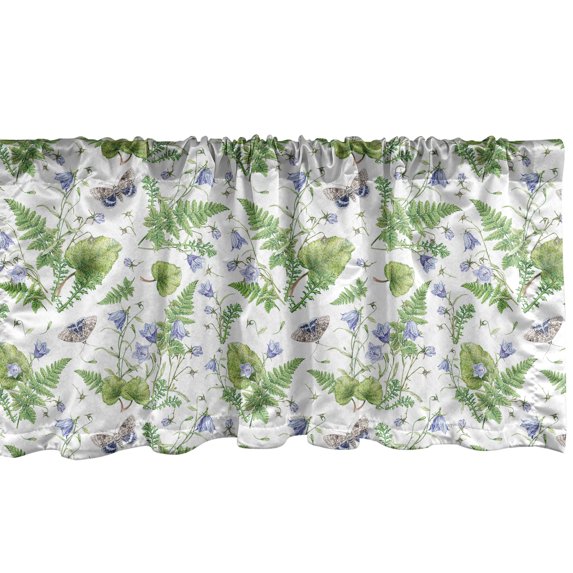 Ambesonne Botanical Valance Pack of 2, Forest Pattern Leaves Art, 42"X18", Fern Green Lavender White