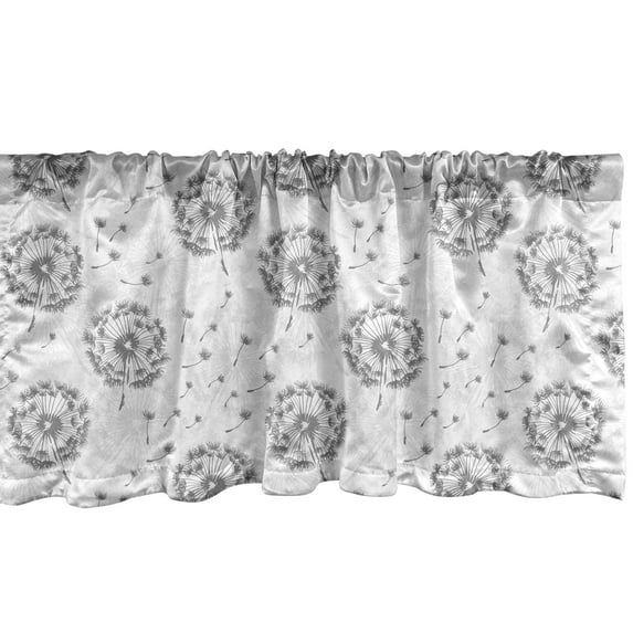 Ambesonne Botanical Valance Pack of 2, Greyscale Dandelions, 54"X18", Dimgray Pearl and White