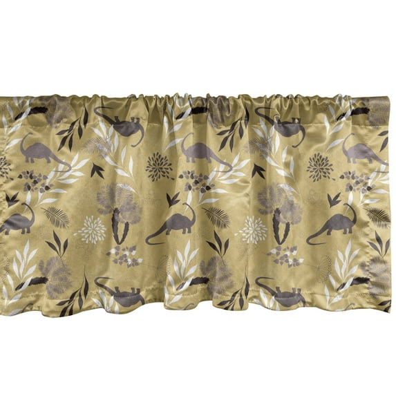 Ambesonne Botanical Valance Pack of 2, Jurassic Motif Earth Tone, 54"X18", Mauve Camel White